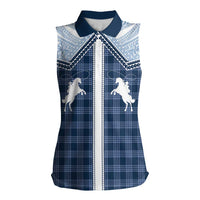 Aloha Hawaii Cowboys Paniolo Women Sleeveless Polo Shirt Navy Blue Palaka - Polynesian Pride