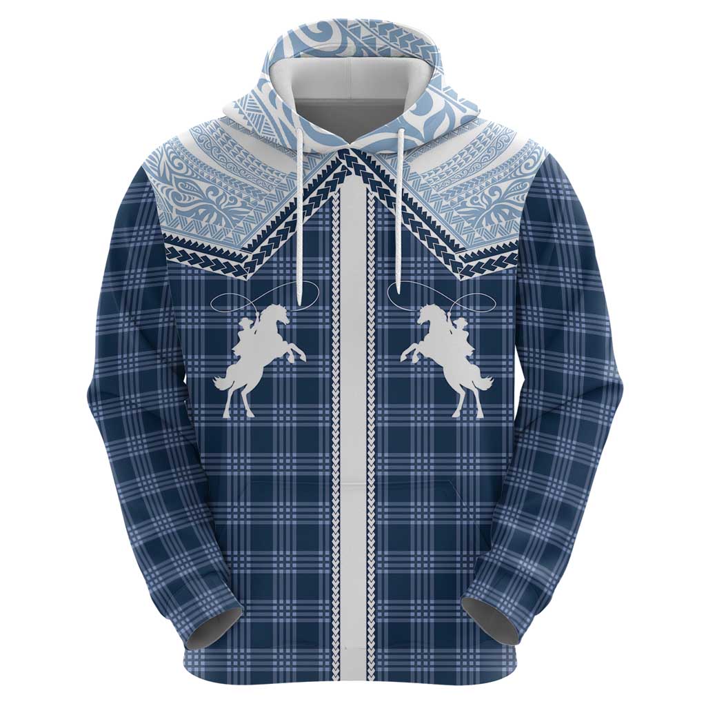 Aloha Hawaii Cowboys Paniolo Zip Hoodie Navy Blue Palaka - Polynesian Pride