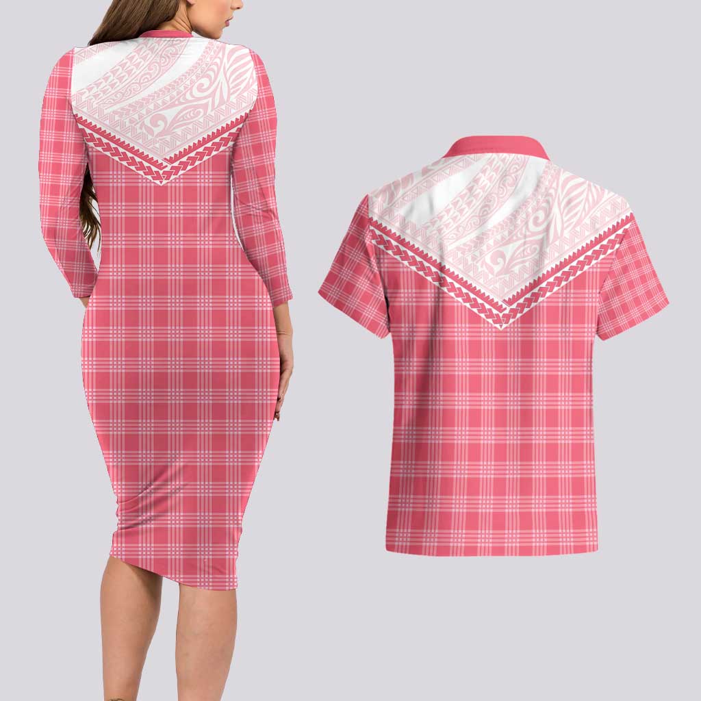 Aloha Hawaii Cowboys Paniolo Couples Matching Long Sleeve Bodycon Dress and Hawaiian Shirt Rose Palaka LT7 - Polynesian Pride