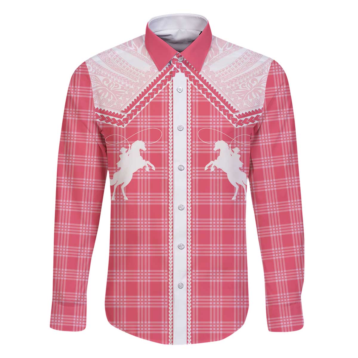 Aloha Hawaii Cowboys Paniolo Family Matching Off The Shoulder Long Sleeve Dress and Hawaiian Shirt Rose Palaka - Polynesian Pride