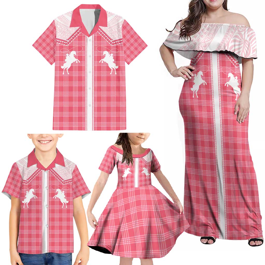 Aloha Hawaii Cowboys Paniolo Family Matching Off Shoulder Maxi Dress and Hawaiian Shirt Rose Palaka - Polynesian Pride