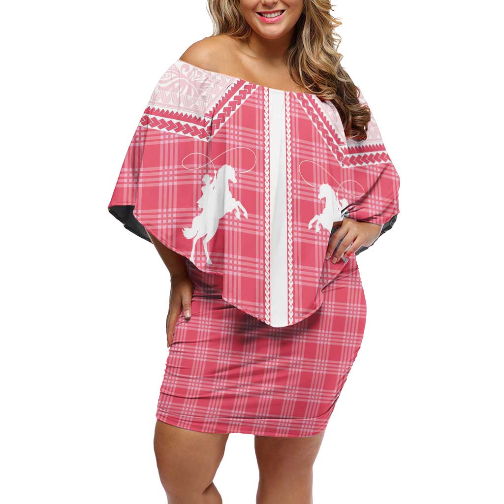 Aloha Hawaii Cowboys Paniolo Off Shoulder Short Dress Rose Palaka - Polynesian Pride