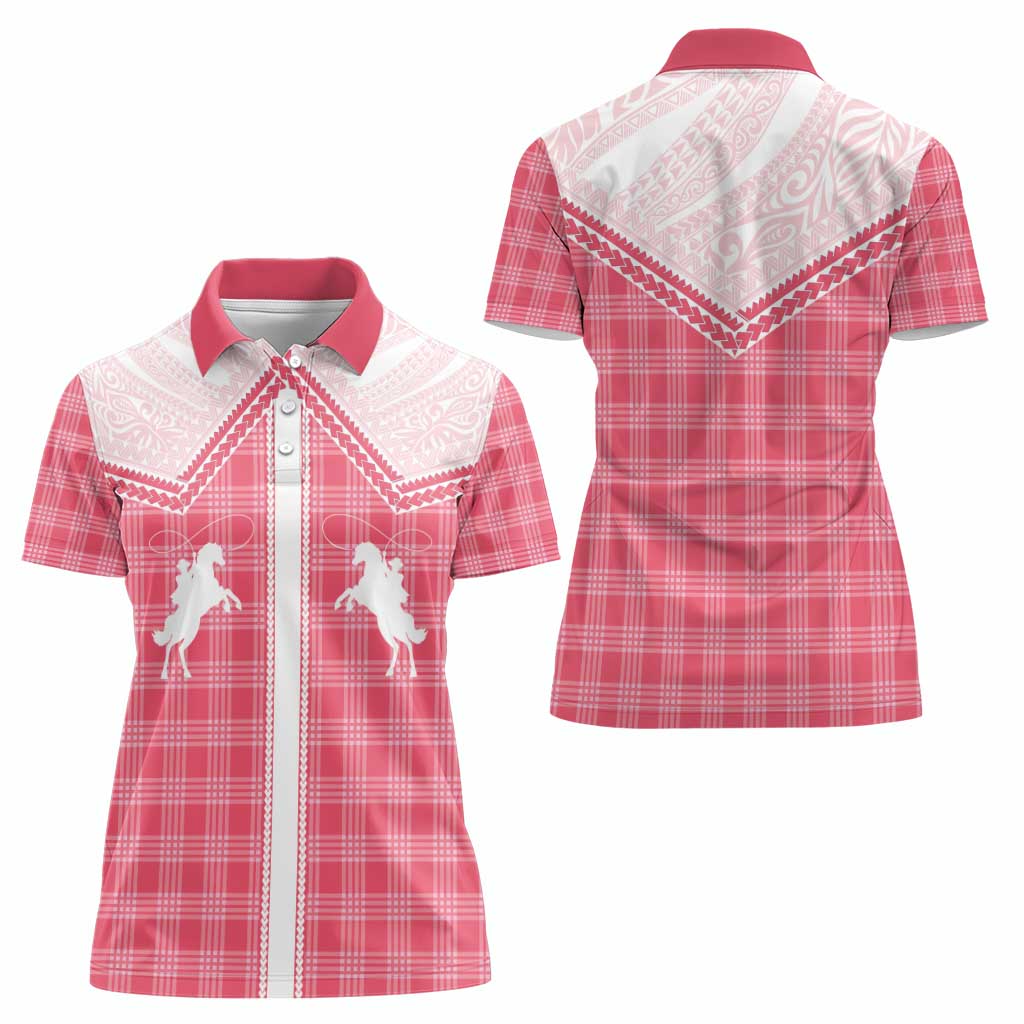 Aloha Hawaii Cowboys Paniolo Women Polo Shirt Rose Palaka - Polynesian Pride