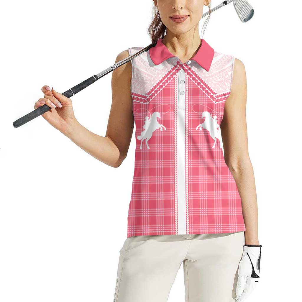 Aloha Hawaii Cowboys Paniolo Women Sleeveless Polo Shirt Rose Palaka - Polynesian Pride