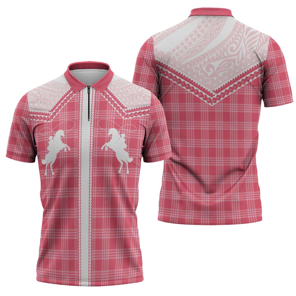 Aloha Hawaii Cowboys Paniolo Zipper Polo Shirt Rose Palaka - Polynesian Pride