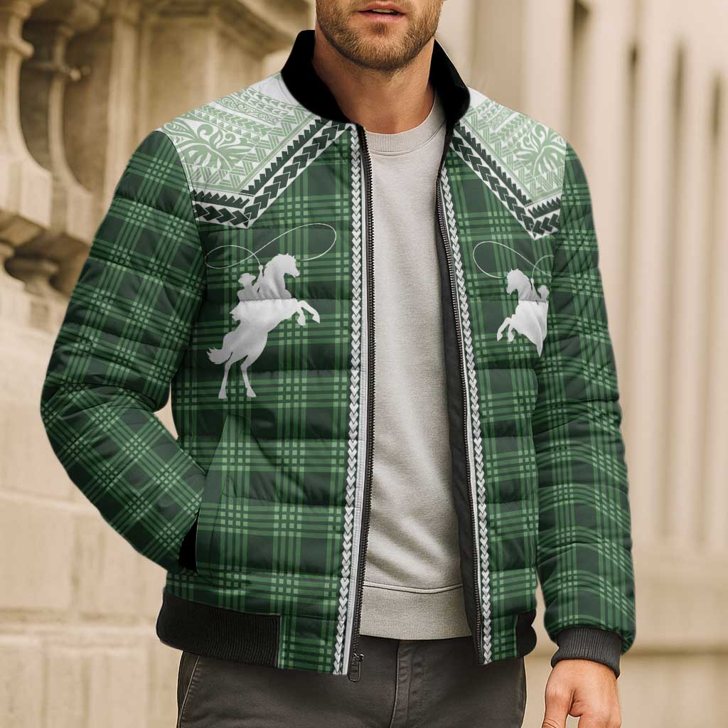 Aloha Hawaii Cowboys Paniolo Bomber Puffer Jacket Forest Green Palaka - Polynesian Pride