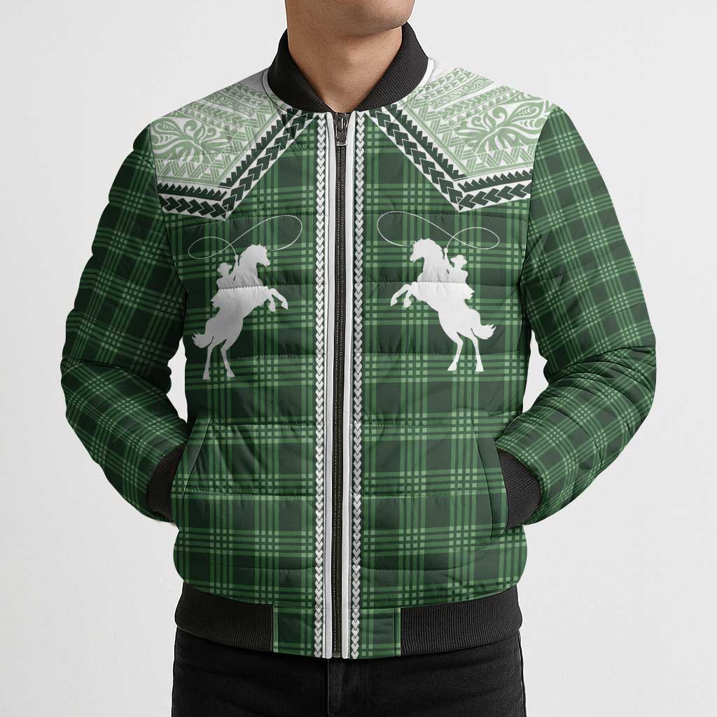 Aloha Hawaii Cowboys Paniolo Bomber Puffer Jacket Forest Green Palaka - Polynesian Pride