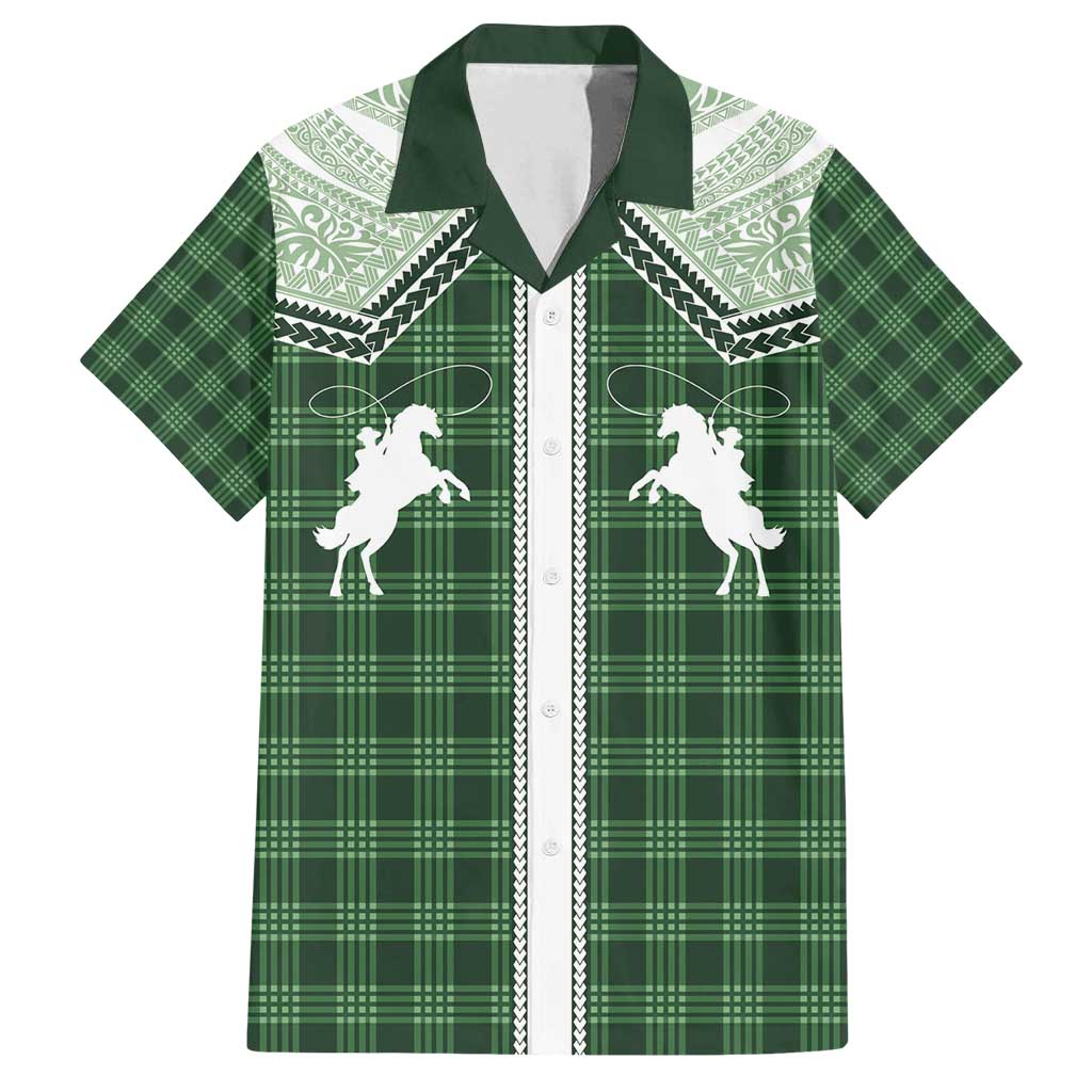 Aloha Hawaii Cowboys Paniolo Family Matching Long Sleeve Bodycon Dress and Hawaiian Shirt Forest Green Palaka - Polynesian Pride