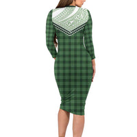 Aloha Hawaii Cowboys Paniolo Family Matching Long Sleeve Bodycon Dress and Hawaiian Shirt Forest Green Palaka - Polynesian Pride