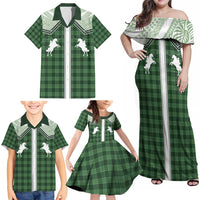 Aloha Hawaii Cowboys Paniolo Family Matching Off Shoulder Maxi Dress and Hawaiian Shirt Forest Green Palaka - Polynesian Pride