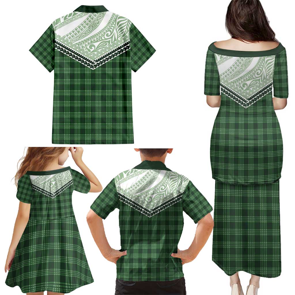 Aloha Hawaii Cowboys Paniolo Family Matching Puletasi and Hawaiian Shirt Forest Green Palaka - Polynesian Pride