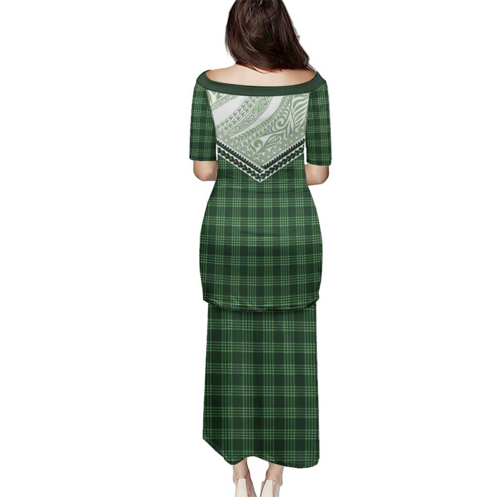 Aloha Hawaii Cowboys Paniolo Family Matching Puletasi and Hawaiian Shirt Forest Green Palaka - Polynesian Pride