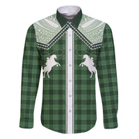 Aloha Hawaii Cowboys Paniolo Family Matching Short Sleeve Bodycon Dress and Hawaiian Shirt Forest Green Palaka - Polynesian Pride