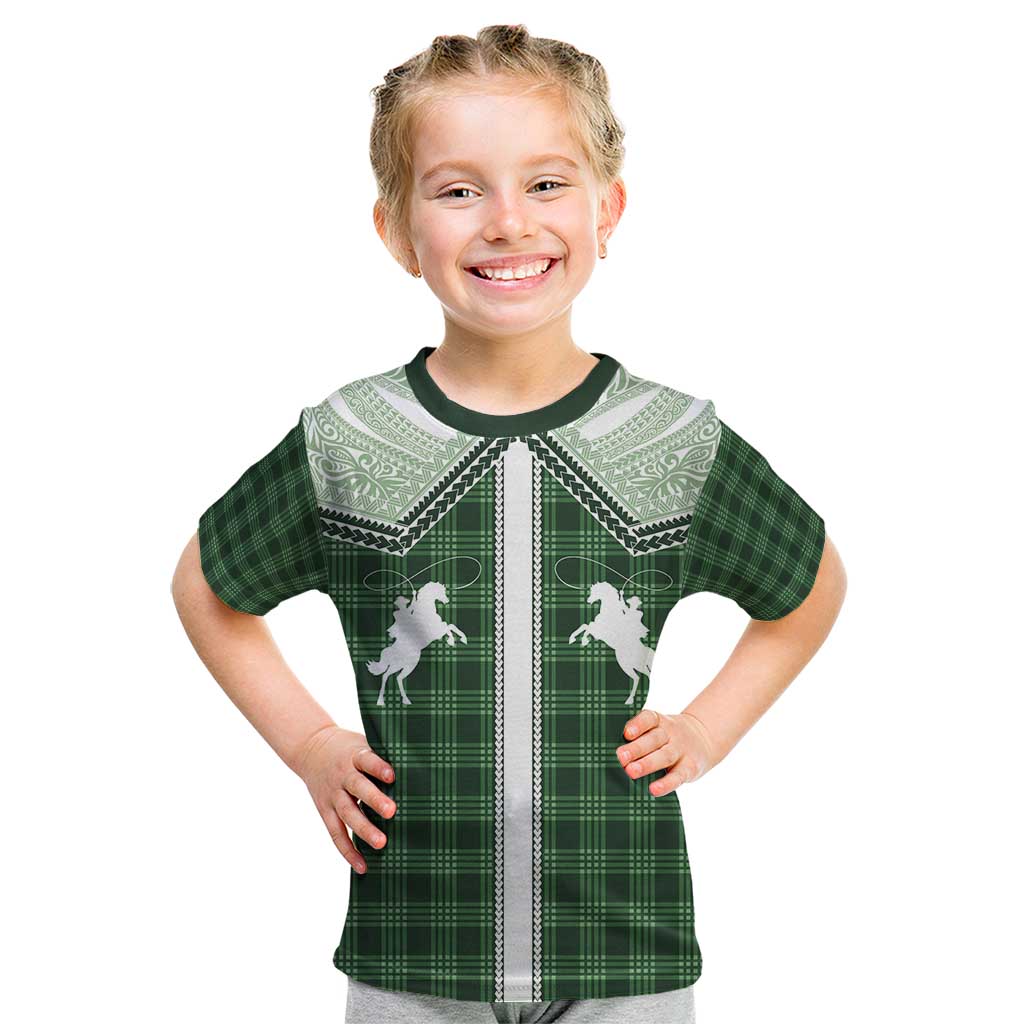Aloha Hawaii Cowboys Paniolo Kid T Shirt Forest Green Palaka - Polynesian Pride