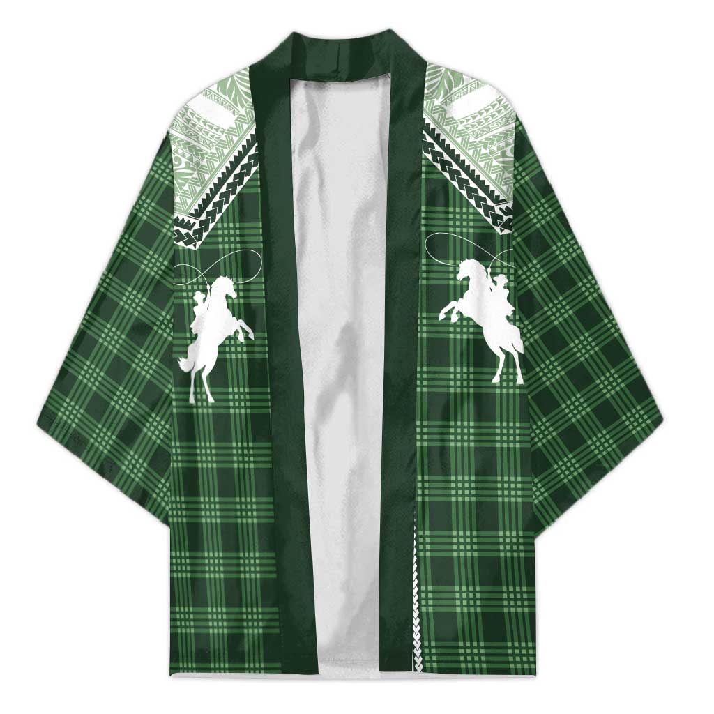 Aloha Hawaii Cowboys Paniolo Kimono Forest Green Palaka - Polynesian Pride