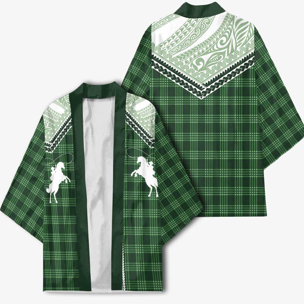 Aloha Hawaii Cowboys Paniolo Kimono Forest Green Palaka - Polynesian Pride