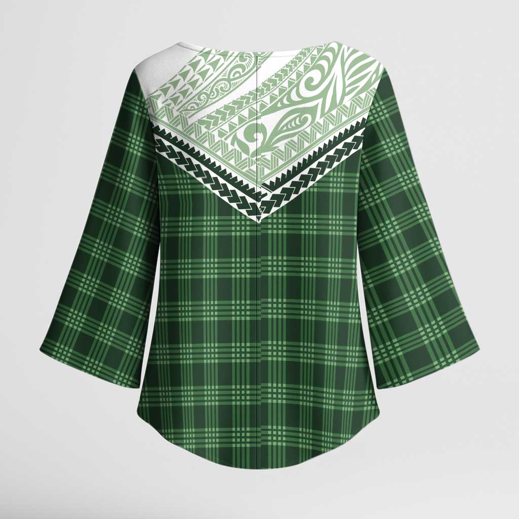 Aloha Hawaii Cowboys Paniolo Kimono Sleeve Blouse Forest Green Palaka - Polynesian Pride