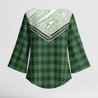 Aloha Hawaii Cowboys Paniolo Kimono Sleeve Blouse Forest Green Palaka - Polynesian Pride