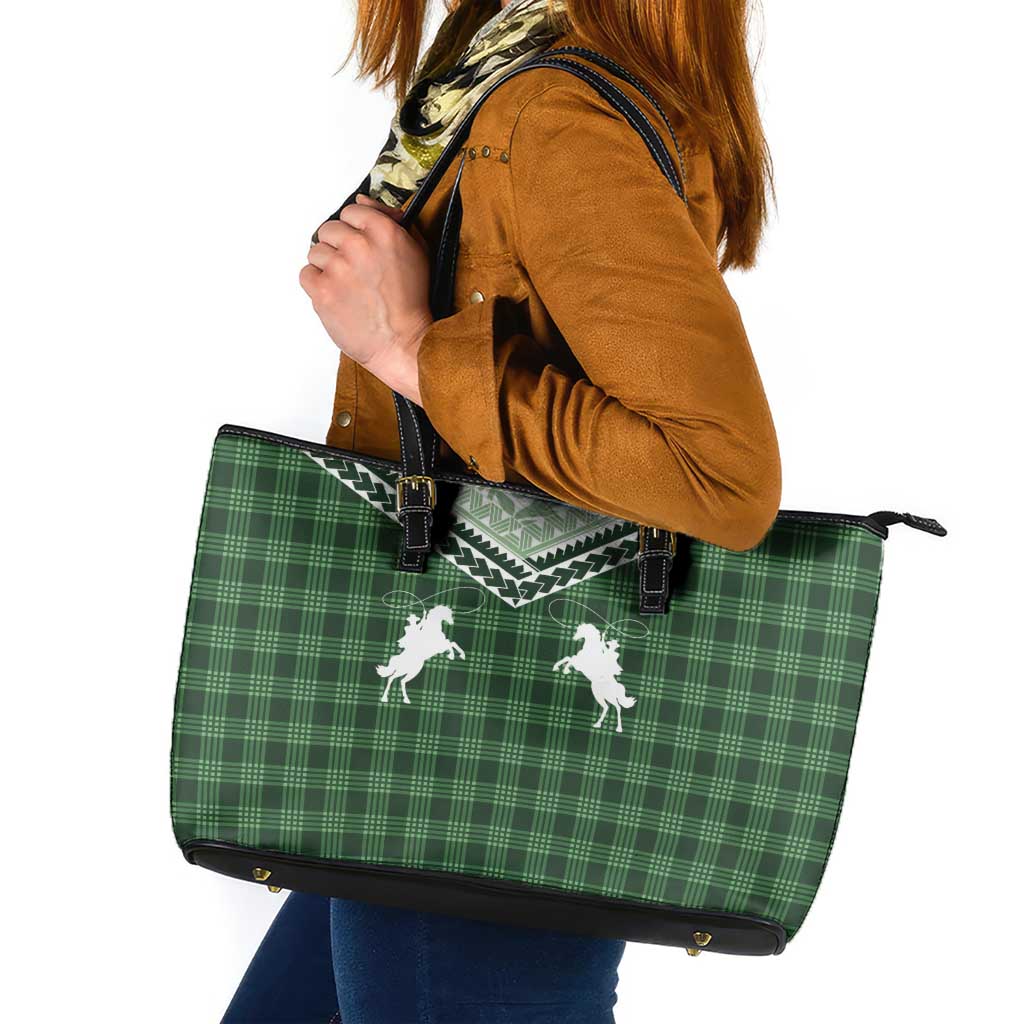 Aloha Hawaii Cowboys Paniolo Leather Tote Bag Forest Green Palaka - Polynesian Pride