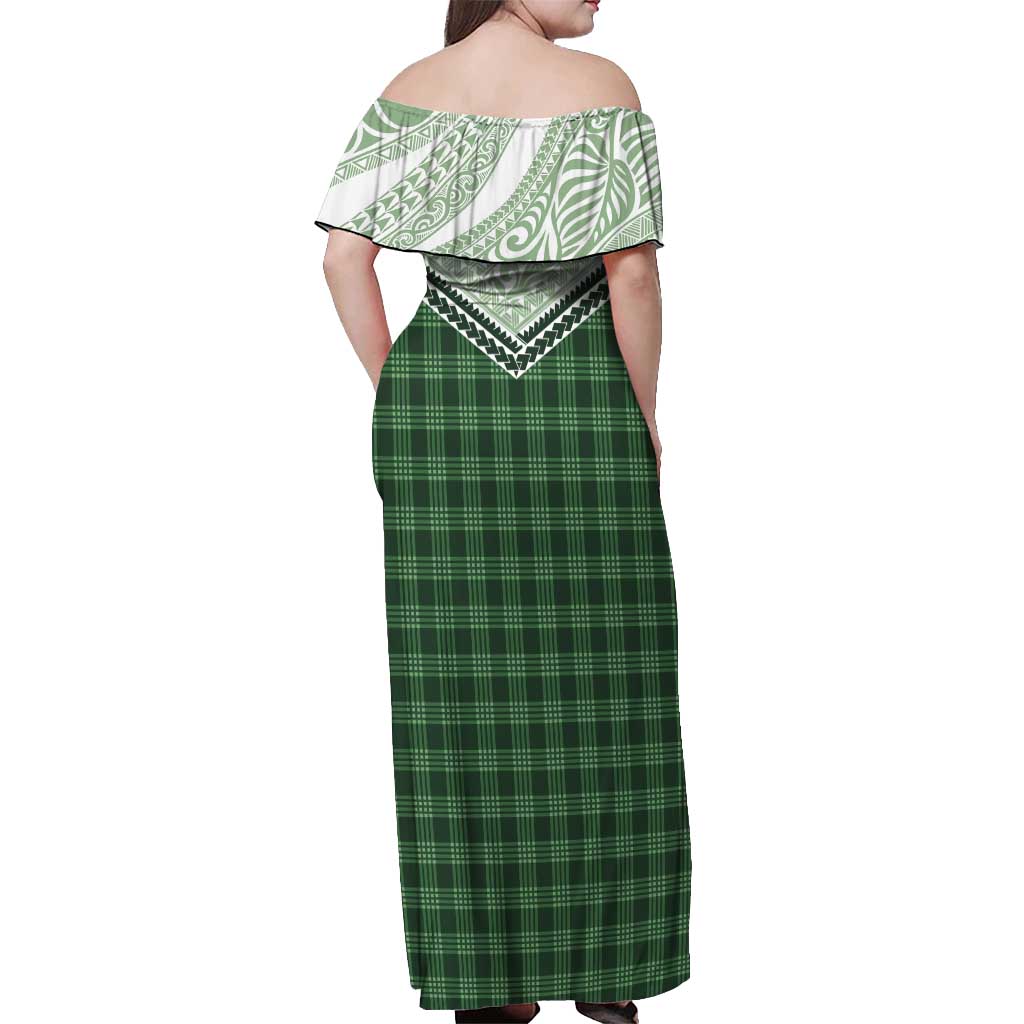 Aloha Hawaii Cowboys Paniolo Off Shoulder Maxi Dress Forest Green Palaka - Polynesian Pride
