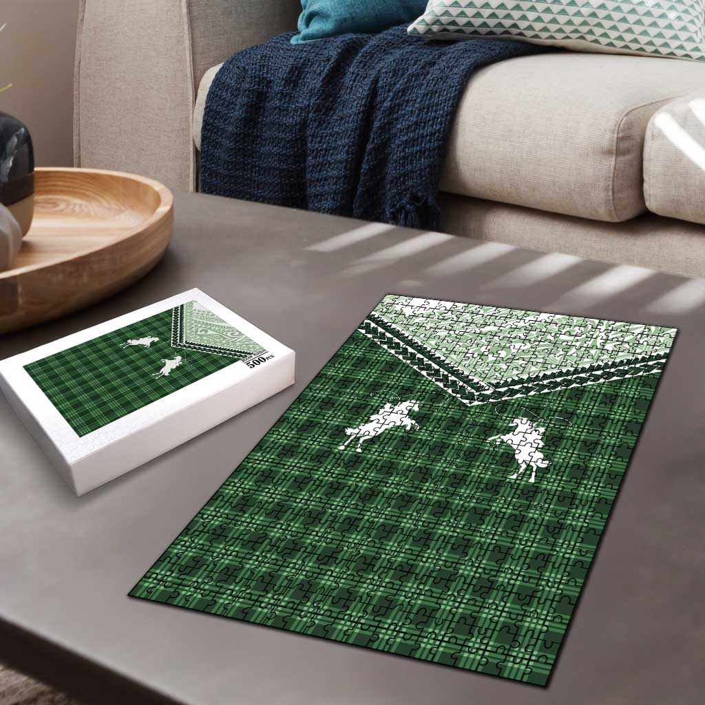 Aloha Hawaii Cowboys Paniolo Puzzle Forest Green Palaka - Polynesian Pride