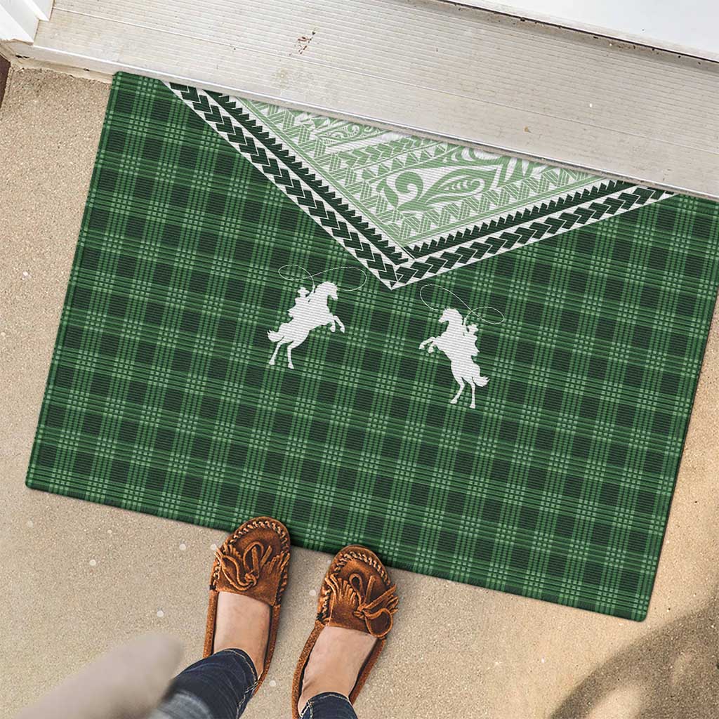 Aloha Hawaii Cowboys Paniolo Rubber Doormat Forest Green Palaka - Polynesian Pride