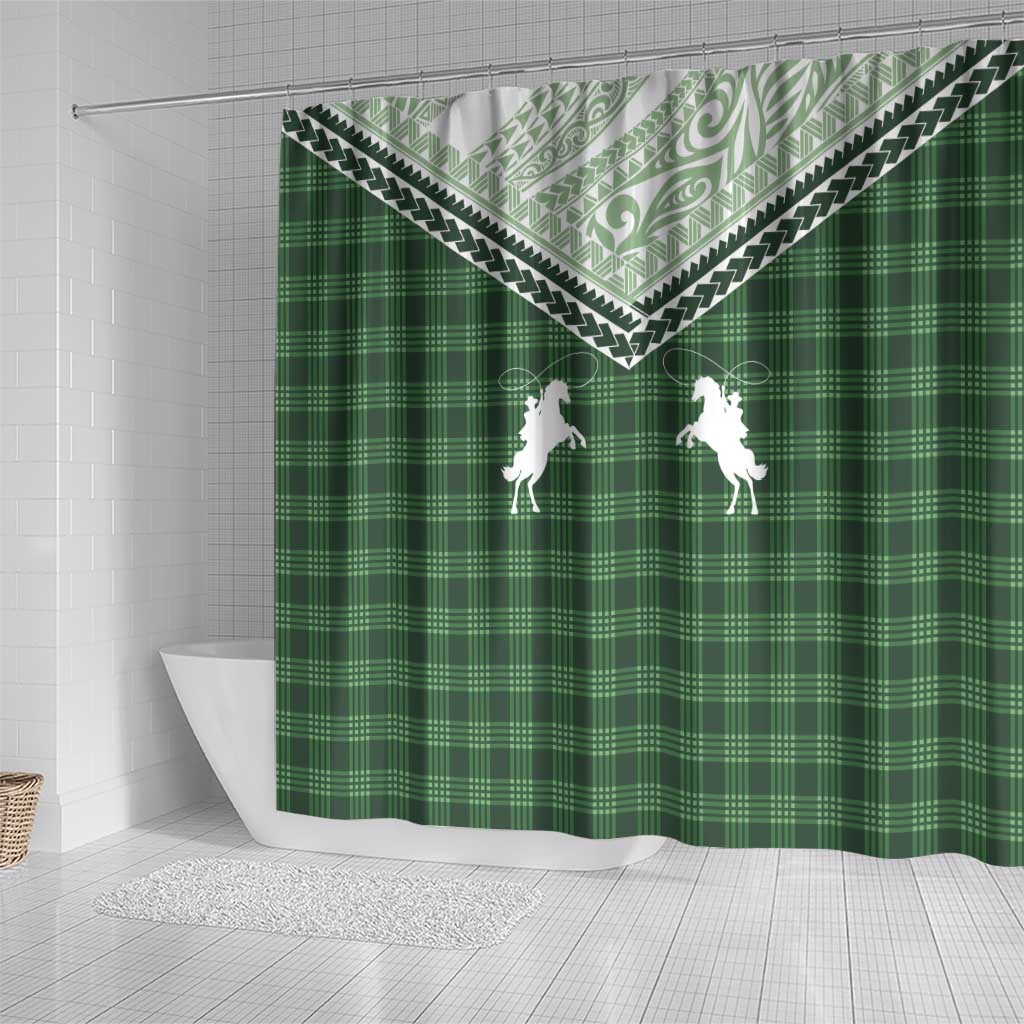 Aloha Hawaii Cowboys Paniolo Shower Curtain Forest Green Palaka - Polynesian Pride