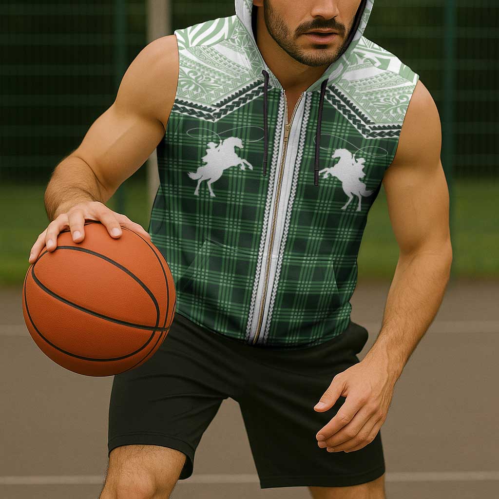 Aloha Hawaii Cowboys Paniolo Sleeveless Zip Hoodie Forest Green Palaka - Polynesian Pride