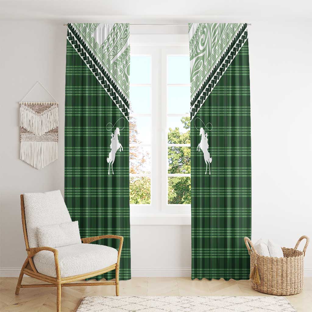 Aloha Hawaii Cowboys Paniolo Window Curtain Forest Green Palaka - Polynesian Pride