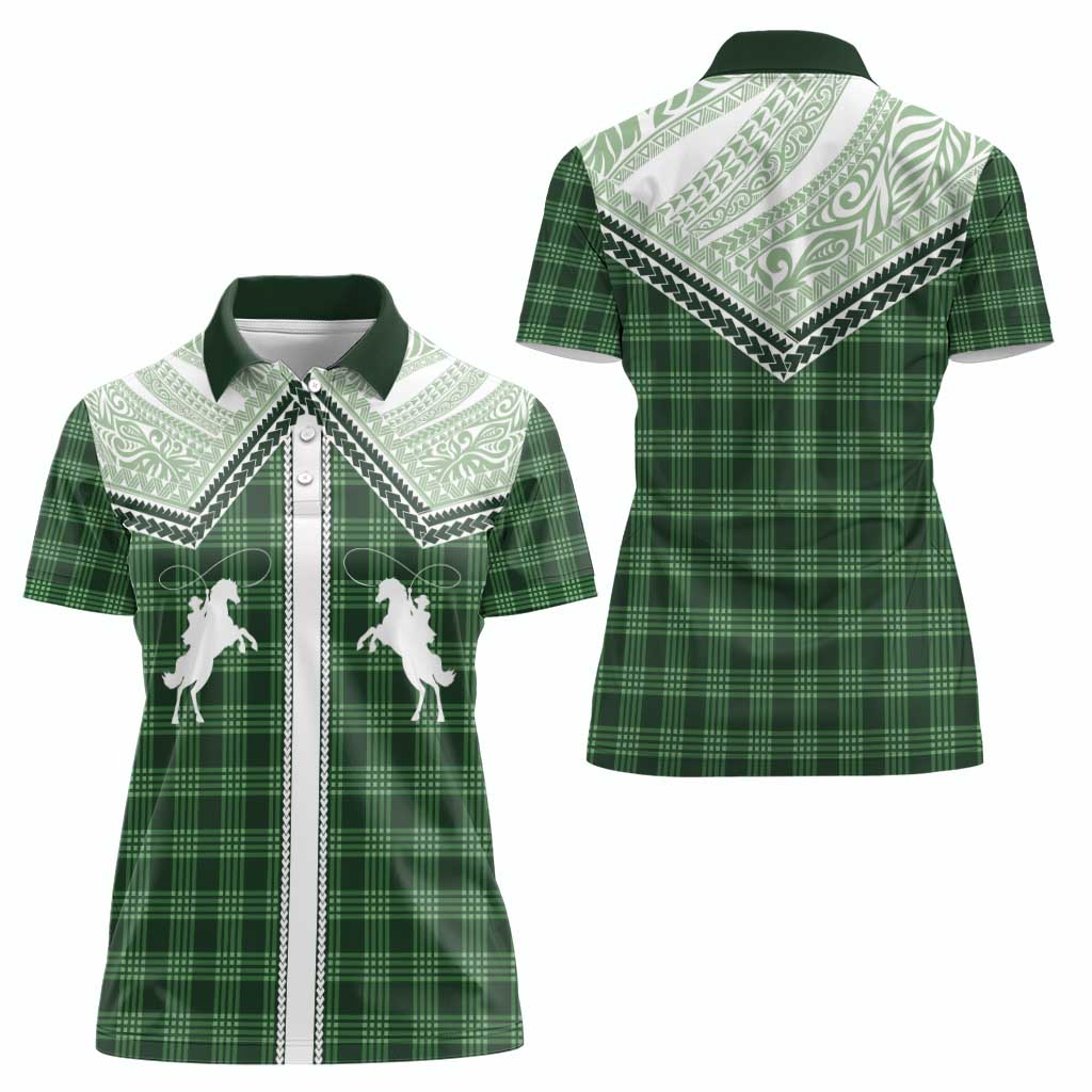 Aloha Hawaii Cowboys Paniolo Women Polo Shirt Forest Green Palaka - Polynesian Pride