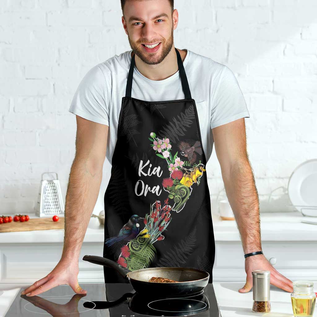 Kia Ora New Zealand Floral Apron Black - Polynesian Pride