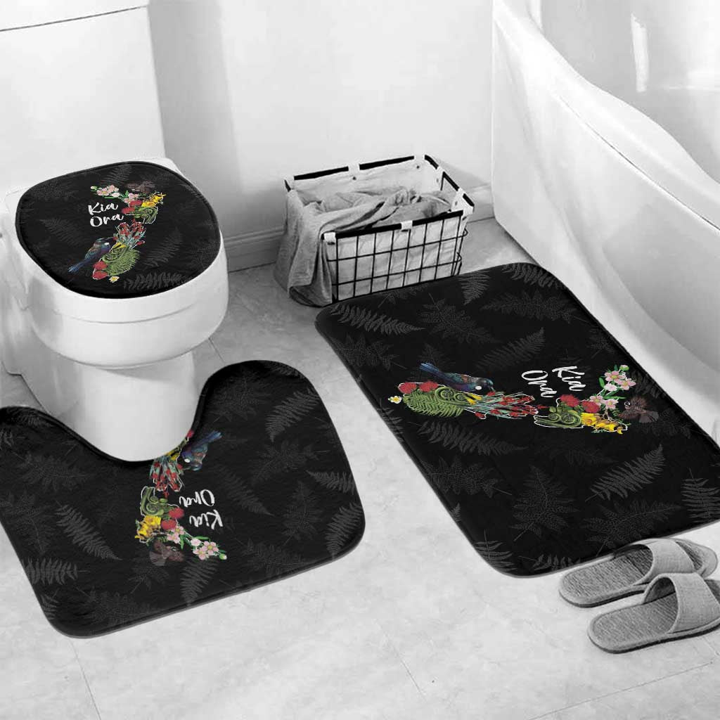 Kia Ora New Zealand Floral Bathroom Set Black - Polynesian Pride