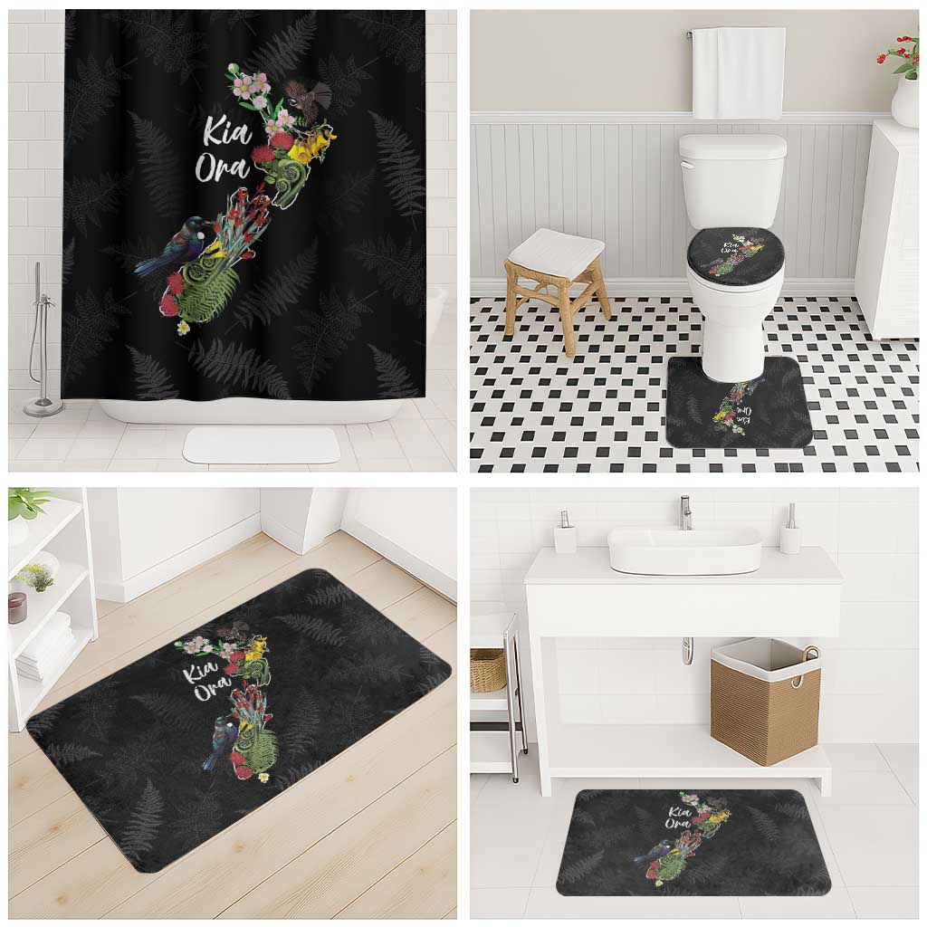 Kia Ora New Zealand Floral Bathroom Set Black - Polynesian Pride