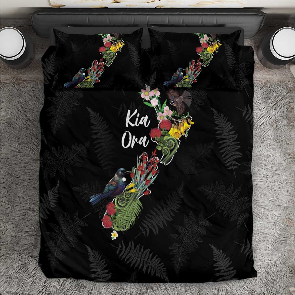 Kia Ora New Zealand Floral Bedding Set Black - Polynesian Pride