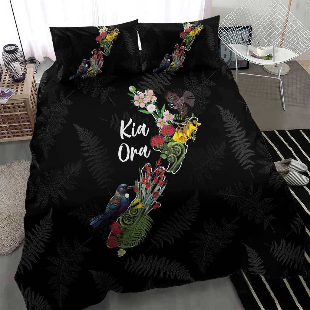 Kia Ora New Zealand Floral Bedding Set Black - Polynesian Pride