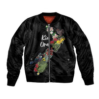Kia Ora New Zealand Floral Personalized Bomber Jacket Black - Polynesian Pride