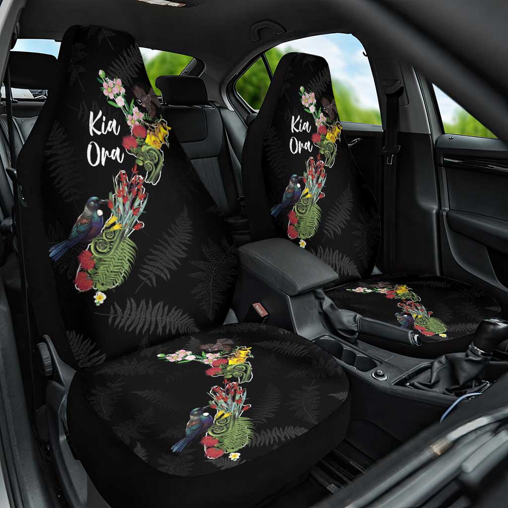Kia Ora New Zealand Floral Car Seat Cover Black - Polynesian Pride