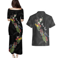 Kia Ora New Zealand Floral Personalized Couples Matching Puletasi and Hawaiian Shirt Black - Polynesian Pride