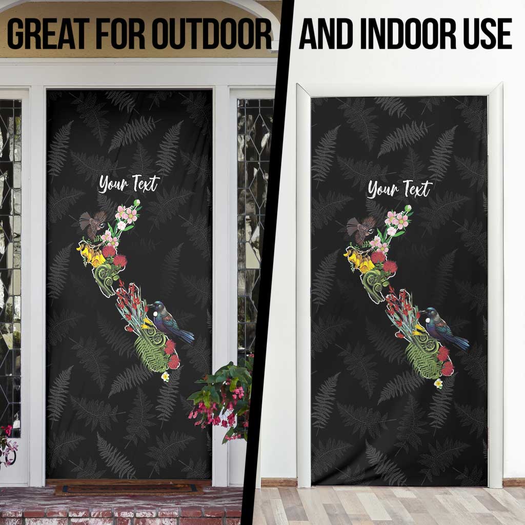 Kia Ora New Zealand Floral Personalized Door Cover Black - Polynesian Pride