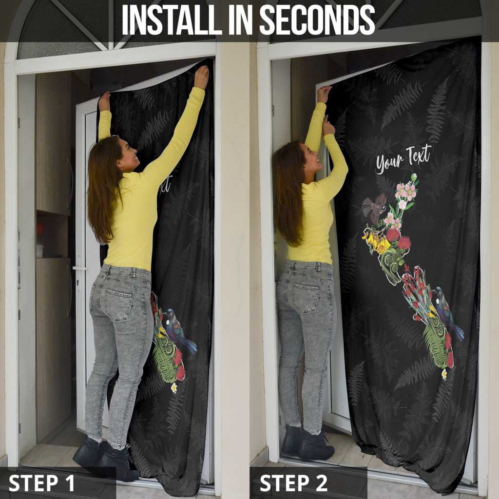 Kia Ora New Zealand Floral Personalized Door Cover Black - Polynesian Pride