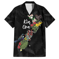 Kia Ora New Zealand Floral Personalized Family Matching Off Shoulder Short Dress and Hawaiian Shirt Black - Polynesian Pride