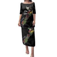Kia Ora New Zealand Floral Personalized Family Matching Puletasi and Hawaiian Shirt Black - Polynesian Pride