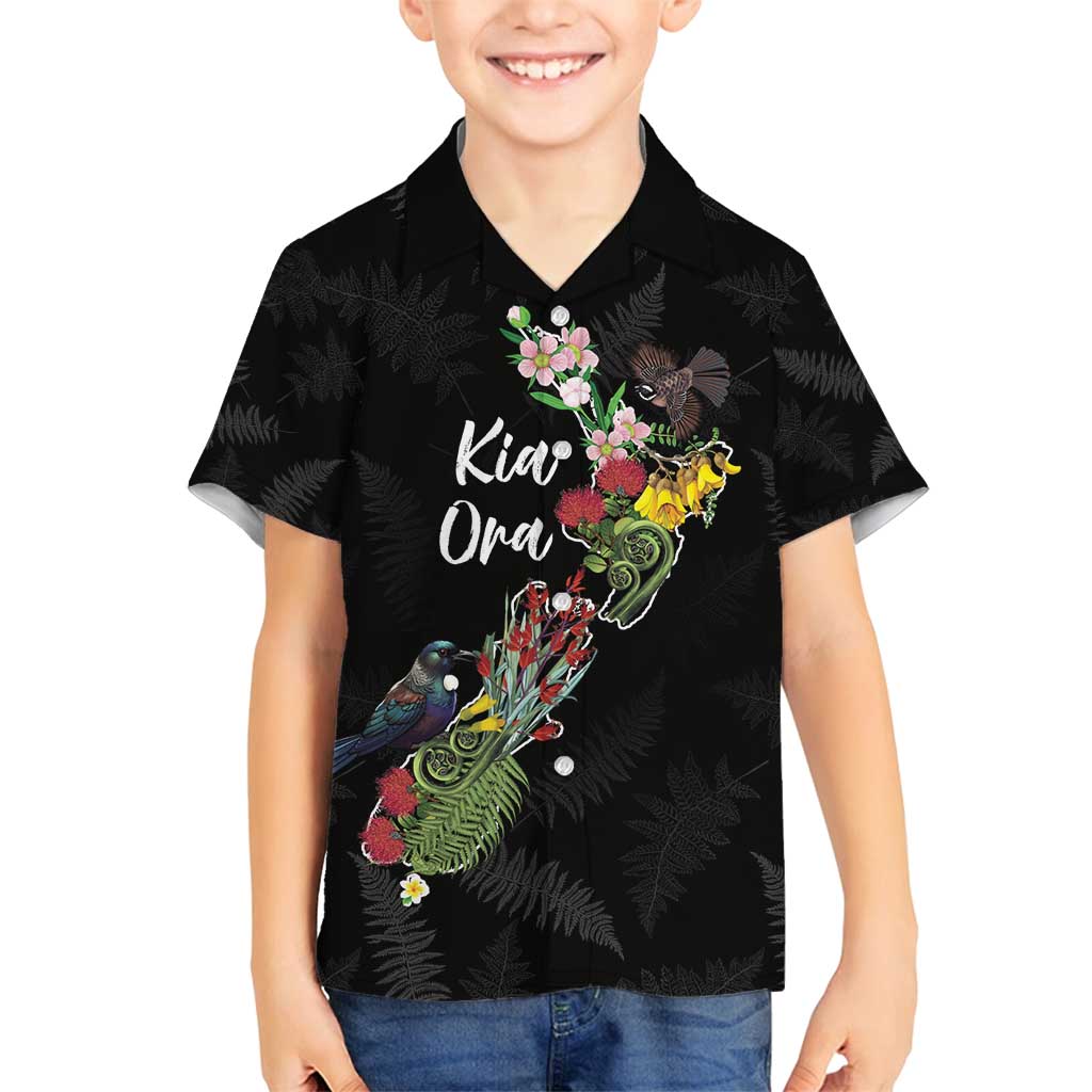 Kia Ora New Zealand Floral Personalized Family Matching Tank Maxi Dress and Hawaiian Shirt Black - Polynesian Pride