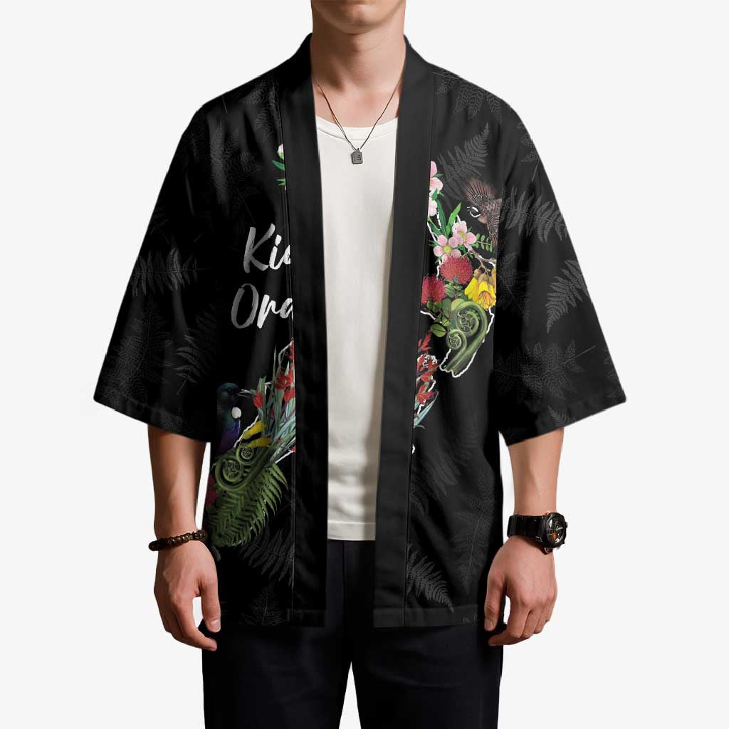 Kia Ora New Zealand Floral Personalized Kimono Black - Polynesian Pride