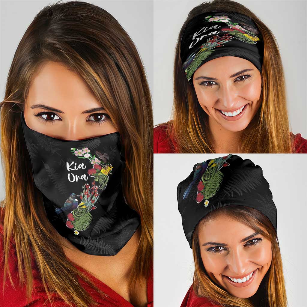 Kia Ora New Zealand Floral Neck Gaiter Black - Polynesian Pride