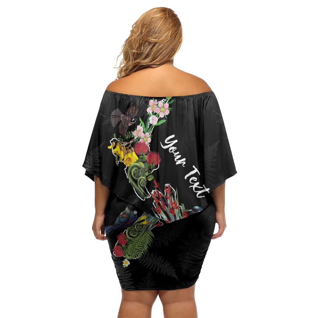 Kia Ora New Zealand Floral Personalized Off Shoulder Short Dress Black - Polynesian Pride
