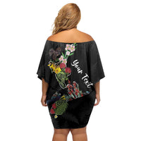 Kia Ora New Zealand Floral Personalized Off Shoulder Short Dress Black - Polynesian Pride