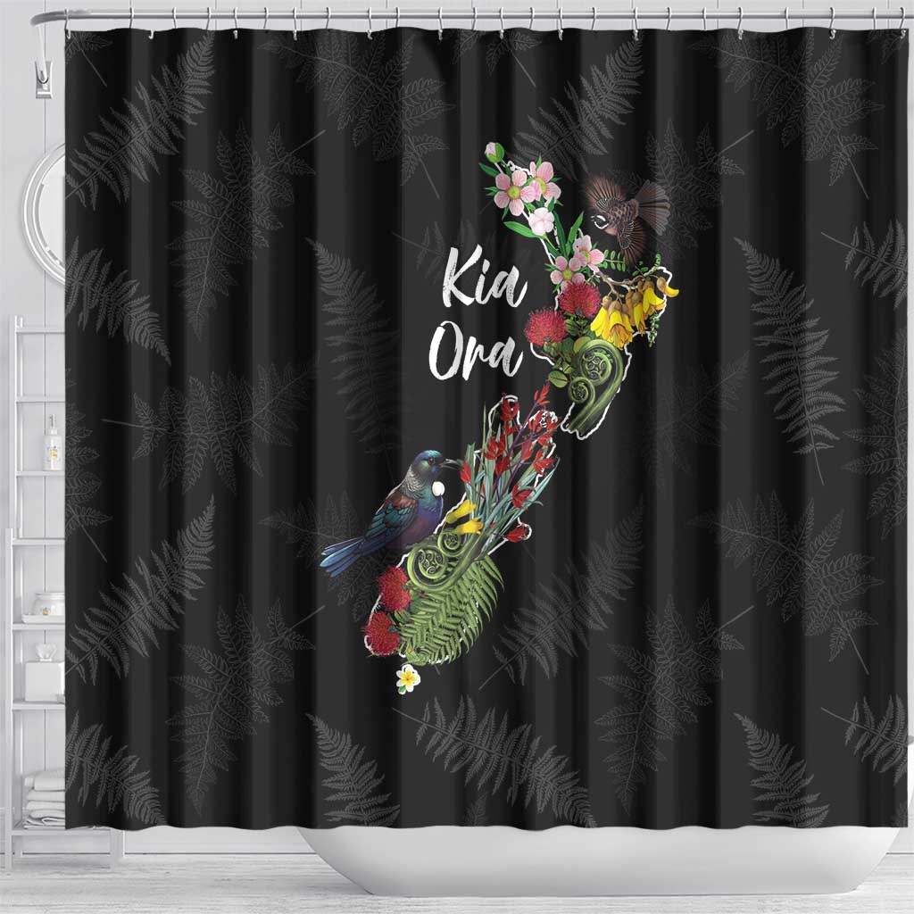 Kia Ora New Zealand Floral Shower Curtain Black - Polynesian Pride