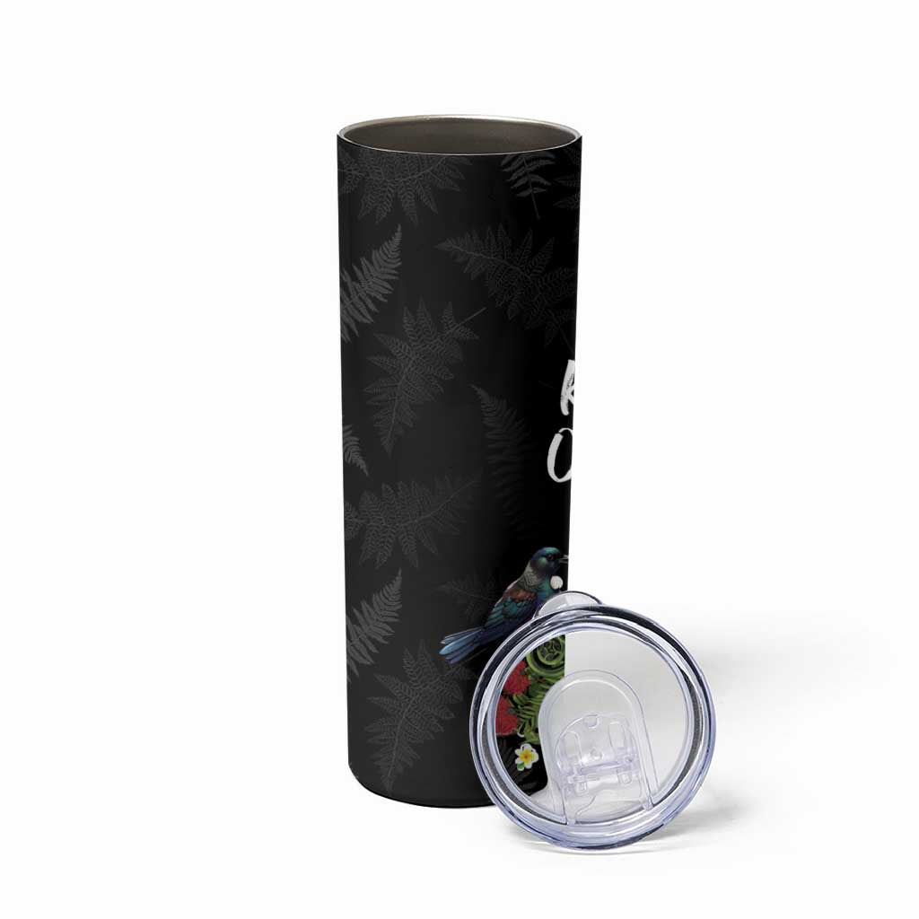 Kia Ora New Zealand Floral Skinny Tumbler Black - Polynesian Pride