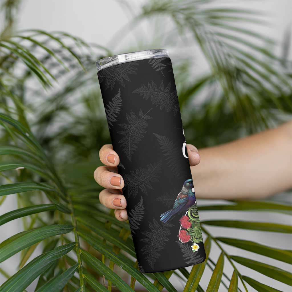 Kia Ora New Zealand Floral Skinny Tumbler Black - Polynesian Pride